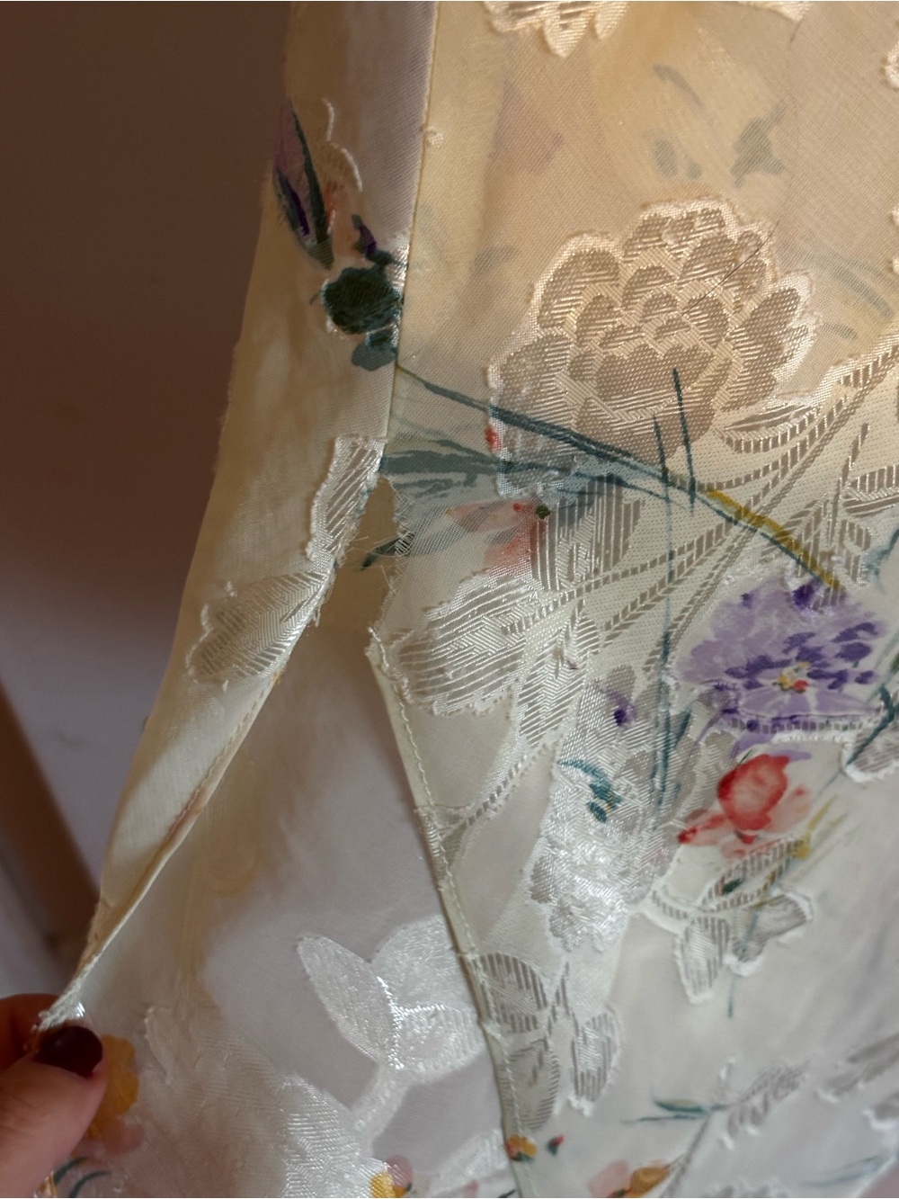 Vintage Yellow Floral Satin Slip - Delicate Purple & Orange Blooms - Picture 4 of 4